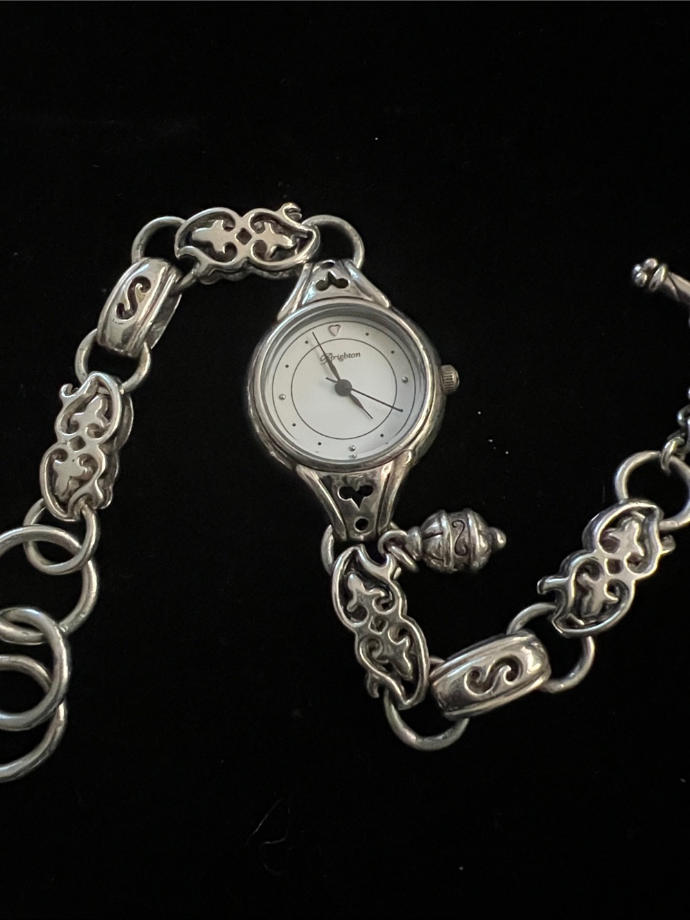 Brighton Silver Filigree Link Bracelet Watch with White Dial